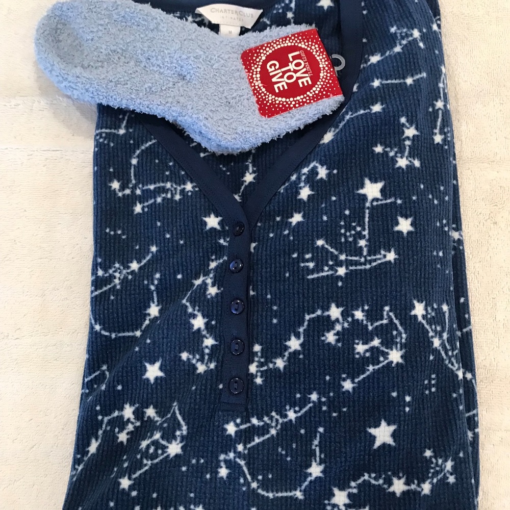Charter Club Night Shirt Pajama with Socks Size M